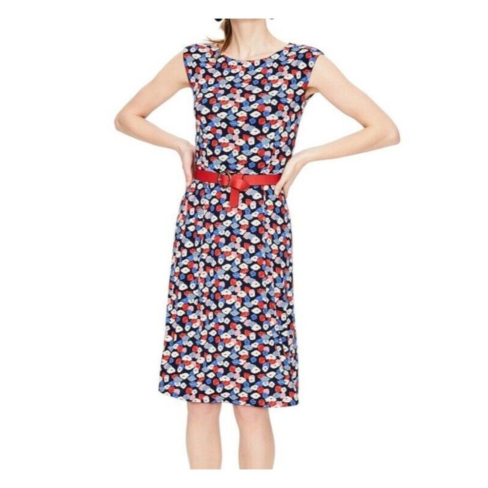 Boden Marina Jersey Knit Cap Sleeve Poppy Print Dress, Size 4 (C3)
